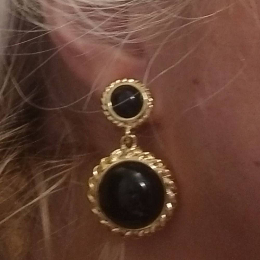 Vtg Kjl Kenneth Jay Lane Black Gold Earrings — image 8 of 8